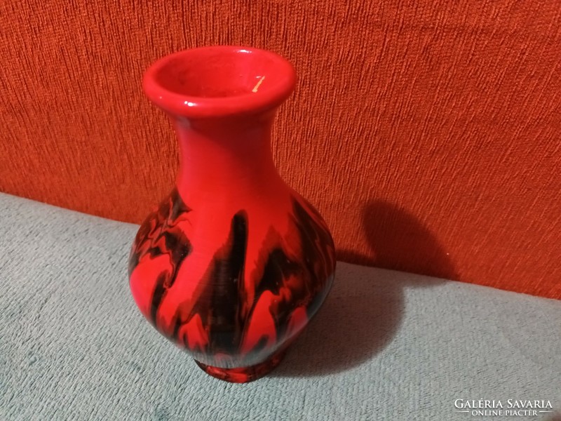 Retro különleges folyatott mázas kerámia váza szép állapotban