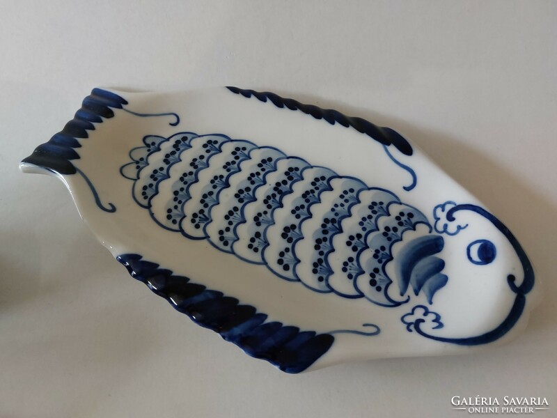 Russian gzhel handmade folk ceramic fish offering blue white caviar holder Russian fish tray 2 pcs