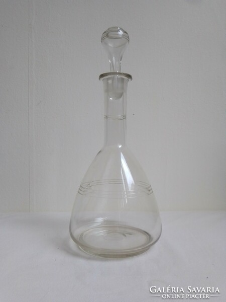 Antique old blown polished engraved vinegar drink wine brandy pouring glass with stopper