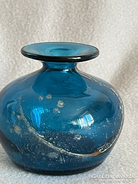 Marked greenish blue craft glass vase (u0019)