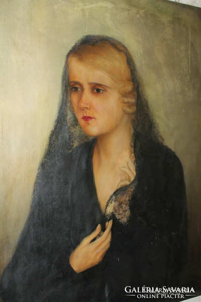 Art deco oil / canvas painting - female portrait