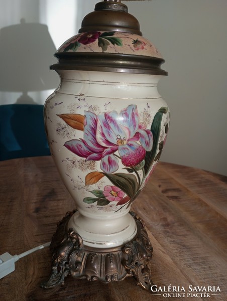 Antique table lamp with Zsolnay-style painting
