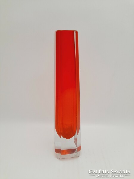 Czech orange retro colored glass vase, 20.7 cm