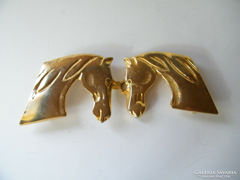 Horse head pair with custom made copper belt buckle with crocodile leather belt