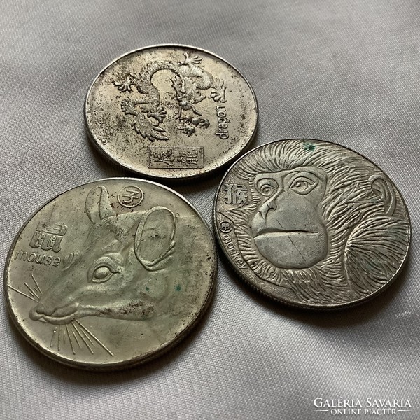 Silver Plated Chinese Horoscope Medal Row 12 Animal Zodiac Tiger Dragon Horse Rabbit Buffalo Dog Pig