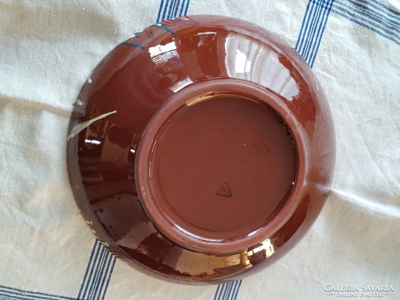 Hand-crafted ceramic with trickled glaze - giant bowl, table decoration