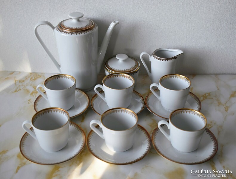 Retro gilt-edged kahla GDR German porcelain tea and coffee set, 6 persons