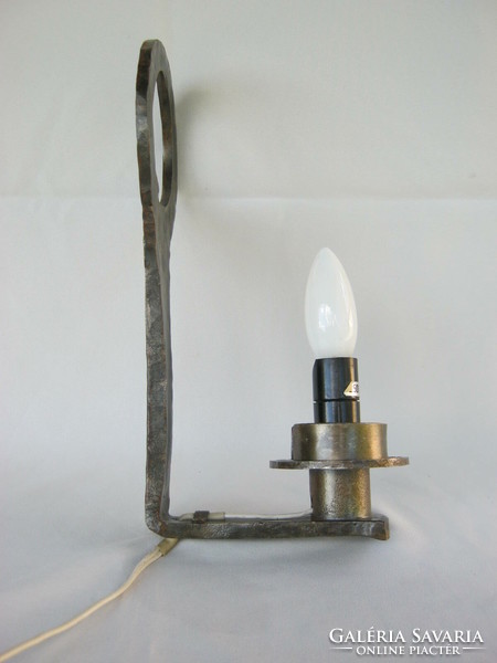 Retro ... Hungarian industrial wrought iron wall lamp with glass shade