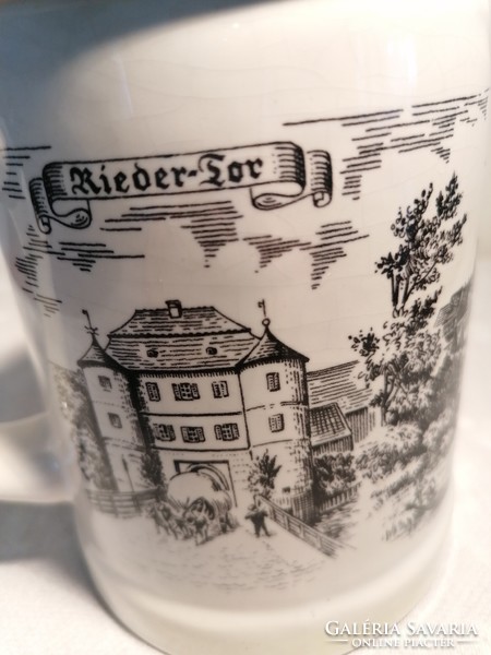 German tin top porcelain, city - castle life portrait theme, beer mug.