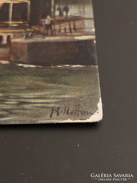 Régi képeslap tájkép hajók H. Hoffmann