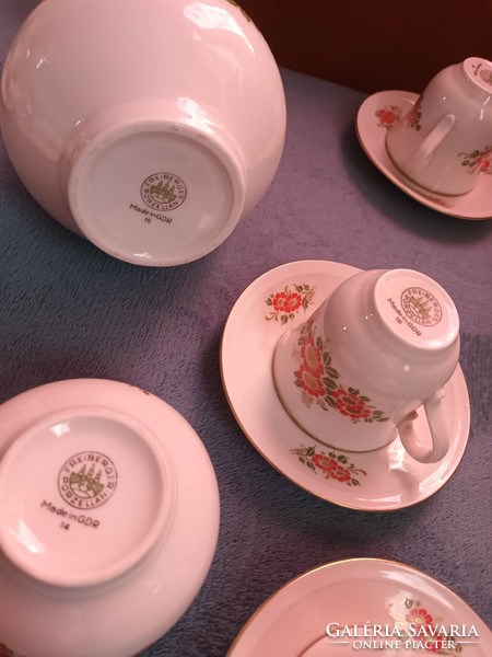 Freiberger porcelain - made in GDR - porcelain 5-person set with sugar bowl and spout