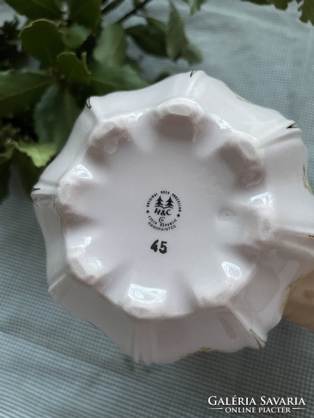 Haas&Czjzek rózsaszín porcelán szecessziós váza apró virág mintával