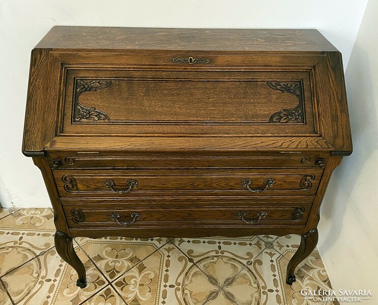 Secretary, carved oak, neo-baroque. Desk.