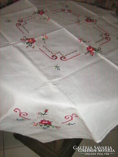 Beautiful hand embroidered rosette tablecloth