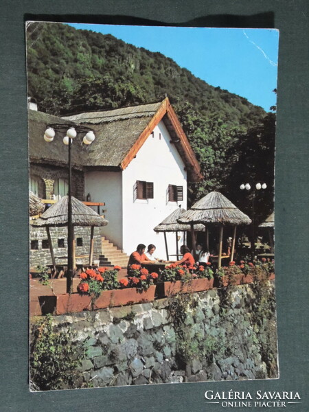 Postcard, Balaton, Badacsony, Kisfaludy house, Badacsony wine cellar, view, terrace detail with people