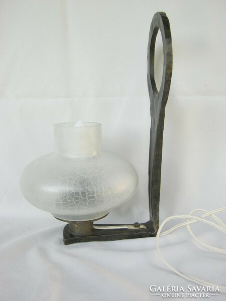 Retro ... Hungarian industrial wrought iron wall lamp with glass shade