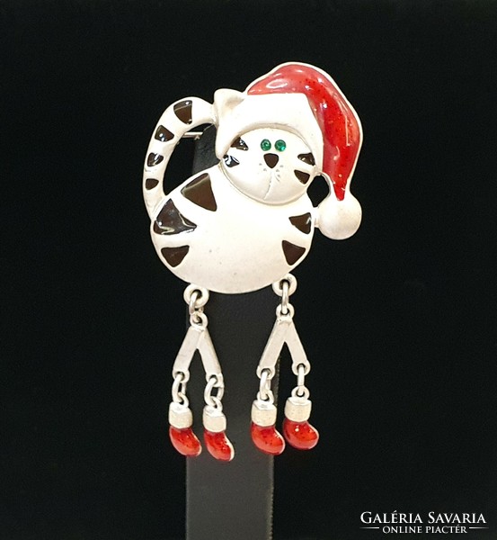 NINA RICCI aláírt Xmas Cat Brooch