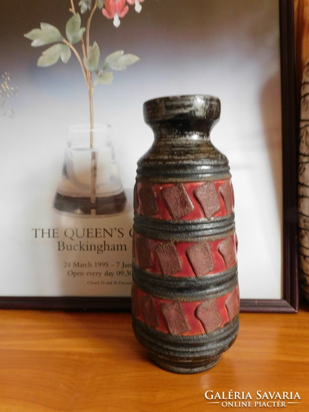 Veb haldensleben mid century ceramic vase with plastic pattern 28 cm