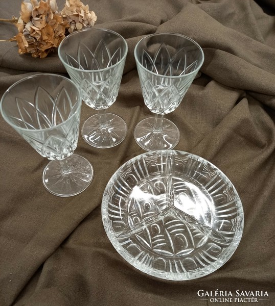 Polished crystal wine glass and tray