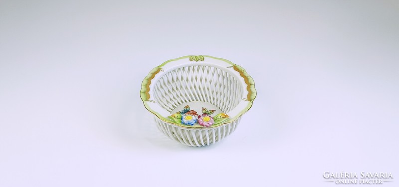 Herendi, openwork basket with viktória (vbo) pattern, hand-painted porcelain, flawless! (B160)