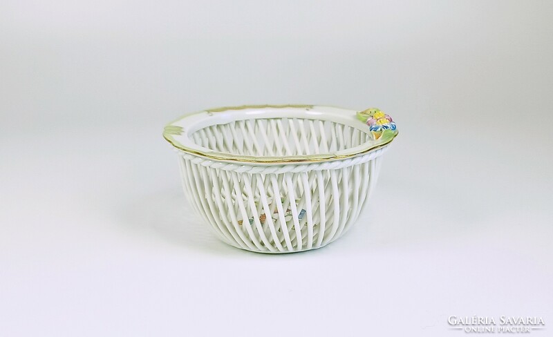 Herendi, openwork basket with viktória (vbo) pattern, hand-painted porcelain, flawless! (B160)