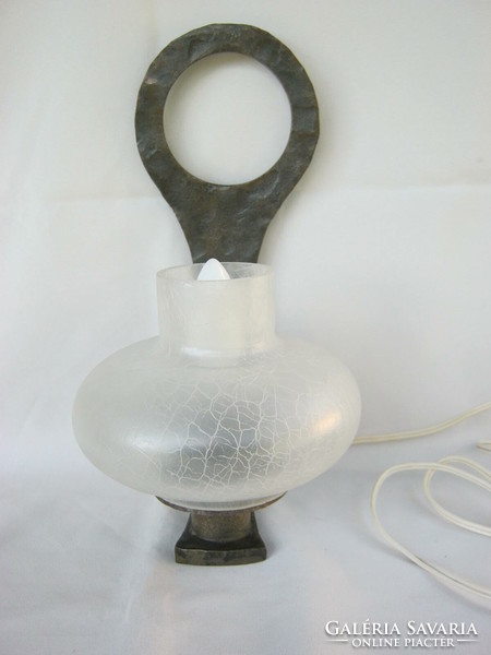 Retro ...  magyar iparművészeti kovácsoltvas fali lámpa üveg búrával