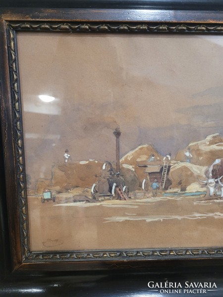 Edvi-illés aladár (1870 - 1958): threshing watercolor picture rare!