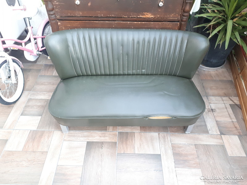 Retro olive green faux leather sofa 125 cm