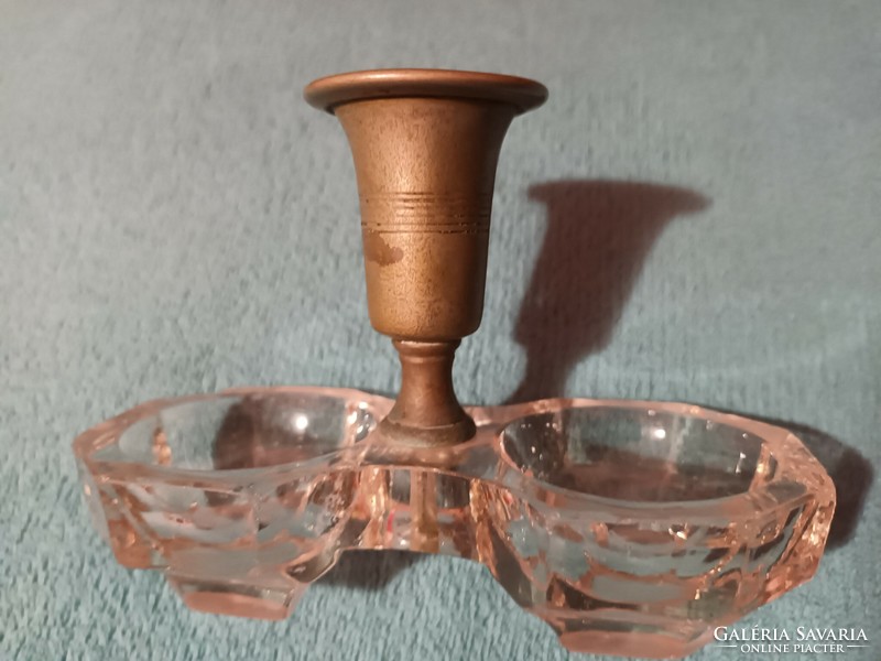 Old marked brass spice holder, salt and pepper holder, with thick, strong glass