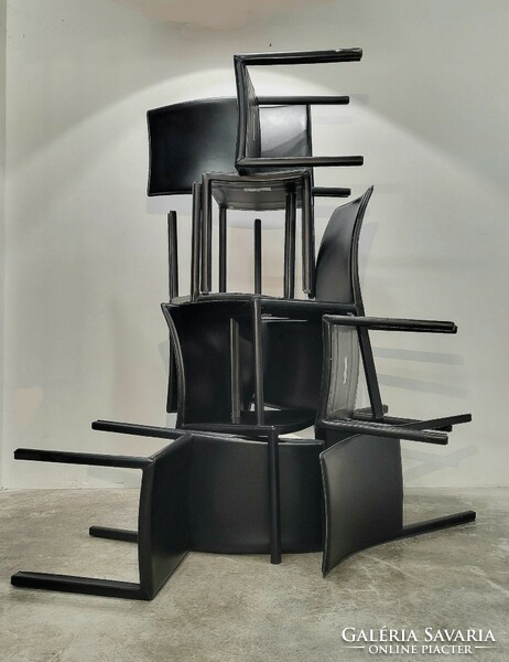 8 Black Italian leather dining chairs