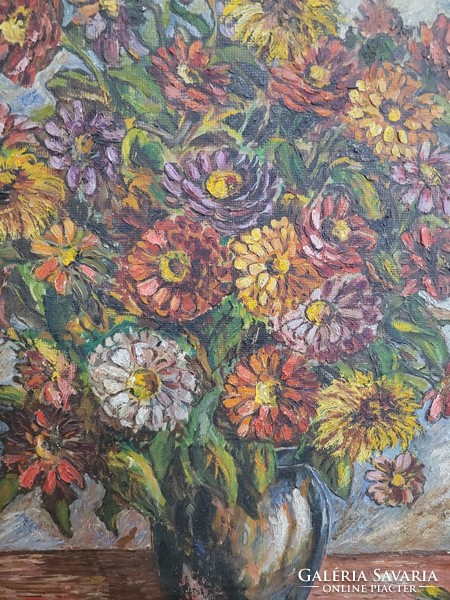 Vén Emil (1902 - 1984): flower still life oil on wood painting