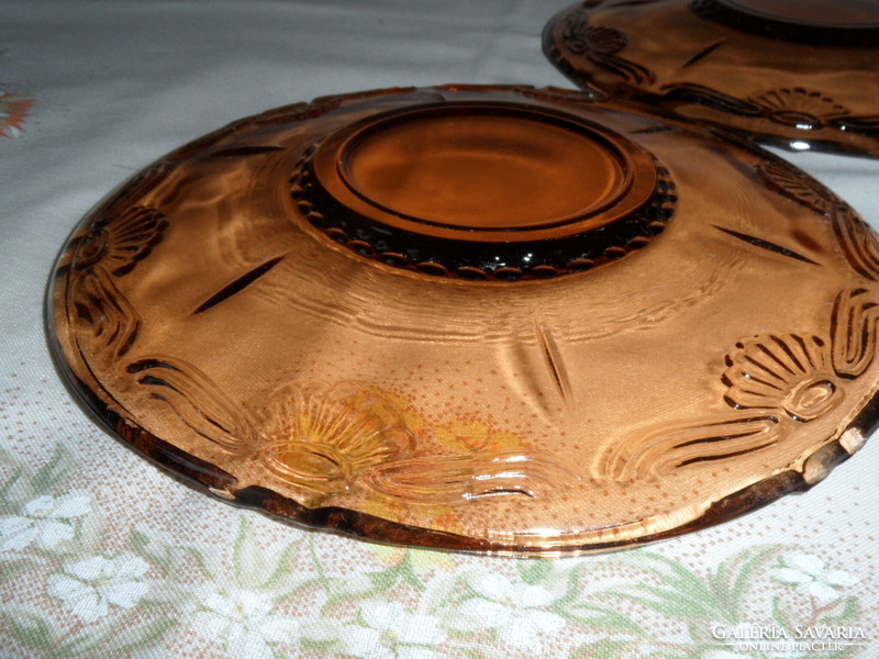 Art deco korall színű üveg süteményes tányér ( 6 db. )