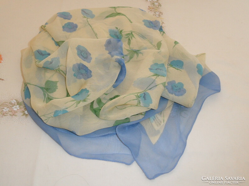 Indian blue floral large women's scarf and shawl