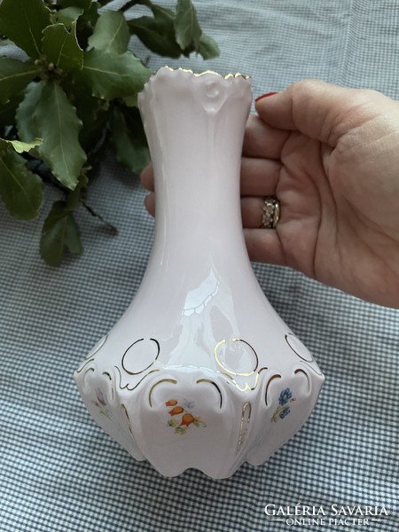 Haas&Czjzek rózsaszín porcelán szecessziós váza apró virág mintával