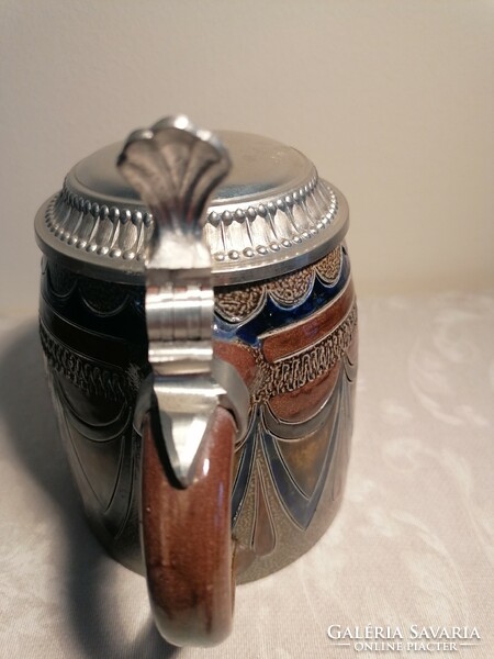 Hand painted unique German beer mug with tin lid. Collector's item!