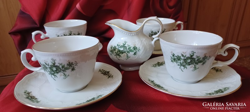 Bavaria tea set with green flower pattern and gold border.