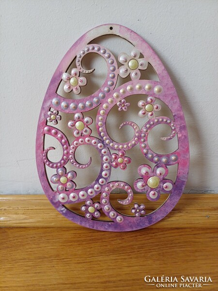 New! Purple pink openwork wooden egg, hand painted, 18.5x14cm