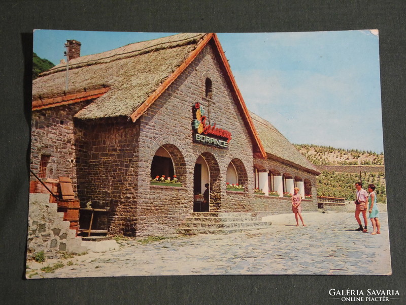 Postcard, Balaton, Badacsony, Kisfaludy house, Badacsony wine cellar, landscape detail with people