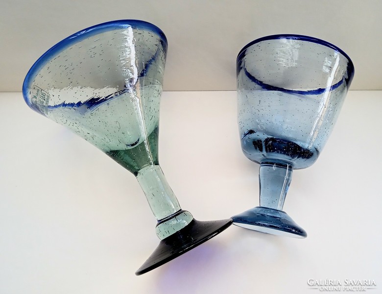 Handcrafted broken colored glass stemmed glasses 2 pcs together 14-12.5Cm