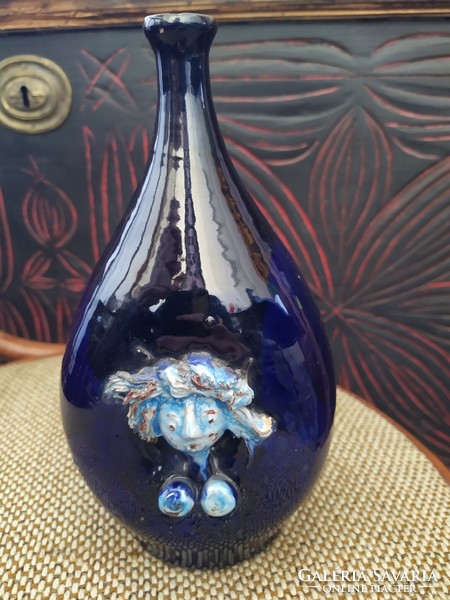 Székely red wine bottle with fabulous blue glaze