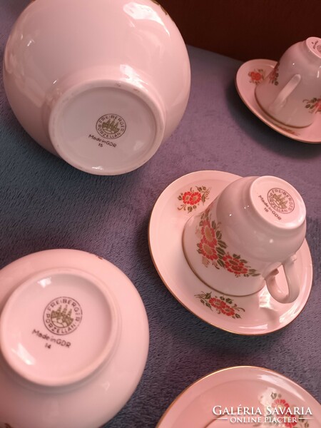 Freiberger Porzellan - Made in GDR - porcelán 5 személyes készlet cukortartóval és kiöntővel