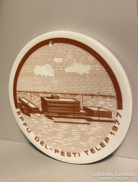 Porcelán emlékplakett 1977 ÉPFU Dél-Pesti telep