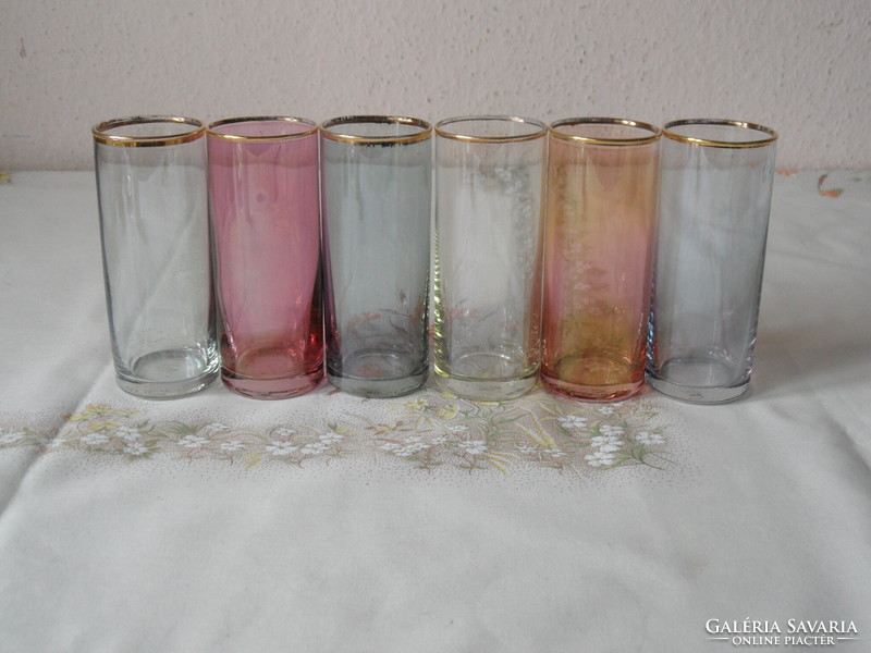 Retro, régi színes üveg pohár ( 6 db.)