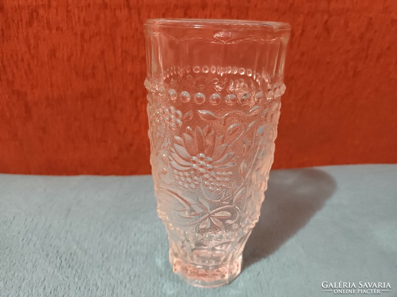 Richly decorated, thick glass vase with a beautiful convex flower pattern - with video