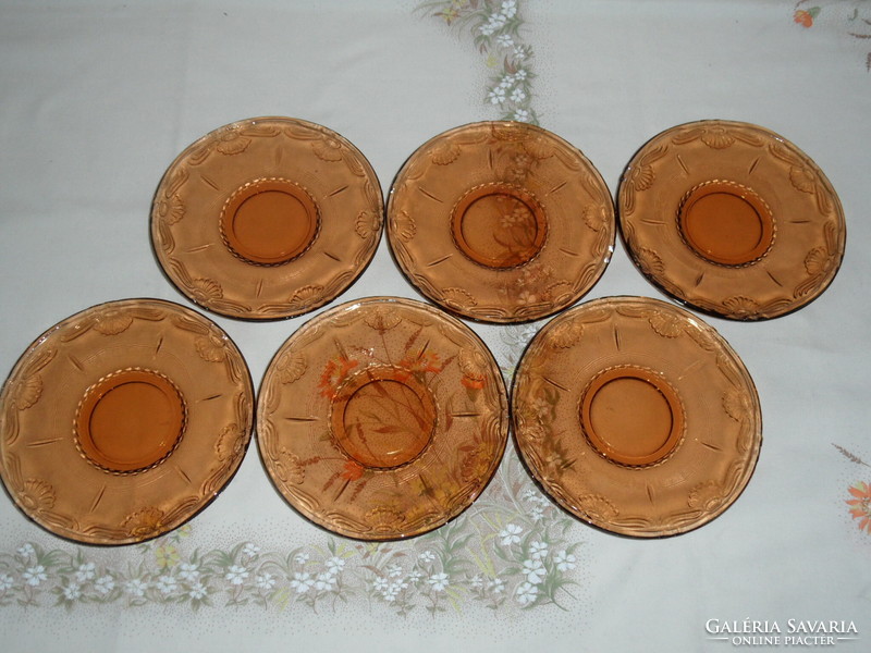 Art deco coral colored glass cake plate (6 pcs.)