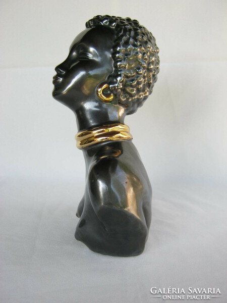 Retro ... Izsépy Hungarian applied art ceramic African woman bust