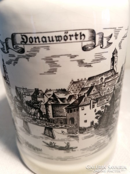 German tin top porcelain, city - castle life portrait theme, beer mug.