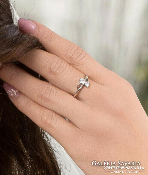 2 Zirconia stone ring, silver-colored, graceful, feminine, high shine.
