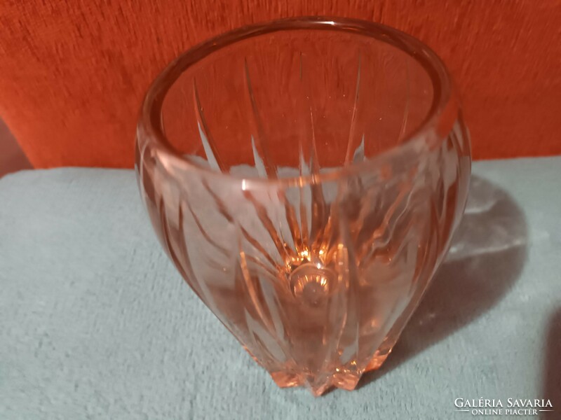 Különleges gyönyörű rózsaszín lekerekített vastag, nehéz üvegváza - videóval