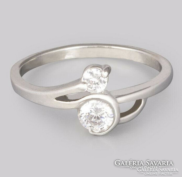 2 Zirconia stone ring, silver-colored, graceful, feminine, high shine.